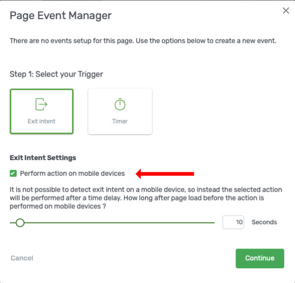 Page Event Exit Intent