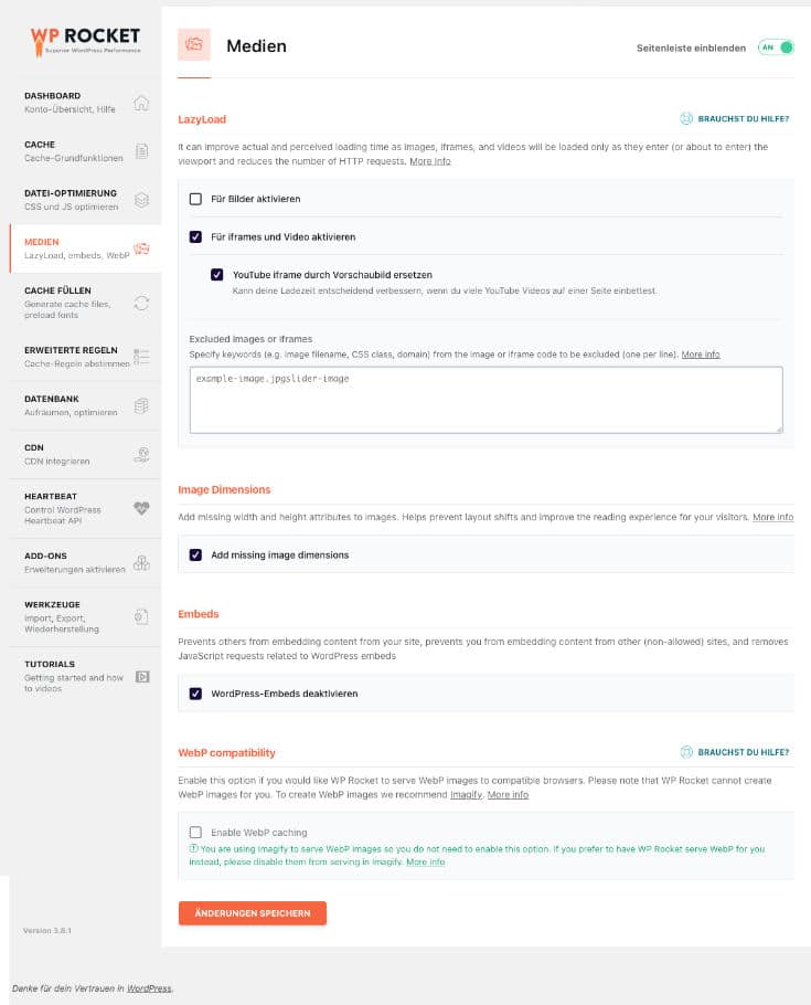 WP Rocket Medienübersicht