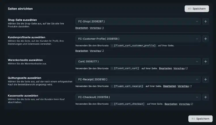 FluentCart Seiten anlegen
