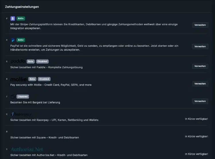 FluentCart_Zahlungseinstellungen