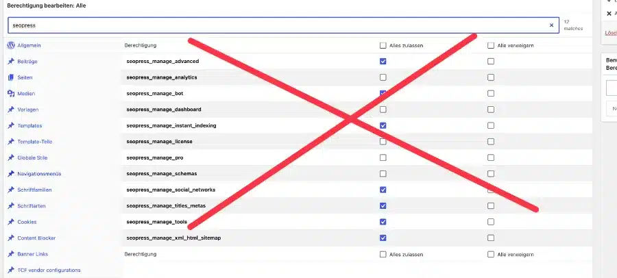 SEOPress Einstellungen im Members Plugin